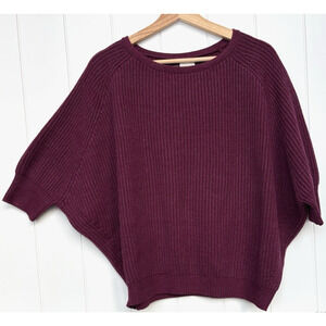 CHICOS Chunky Ribbed Knit Sweater 3/4 Dolman Sleeves Plum Berry M (Chicos 1)